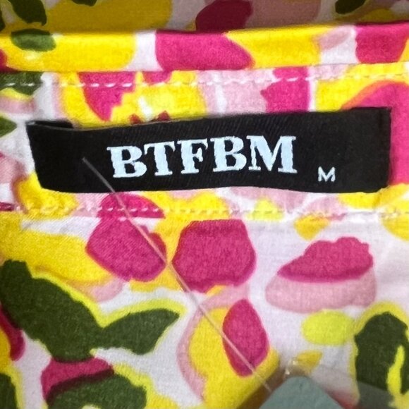 BTFBM Shirt Blouse Womens Medium Yellow Pink New Floral Print Button Up - Picture 6 of 10